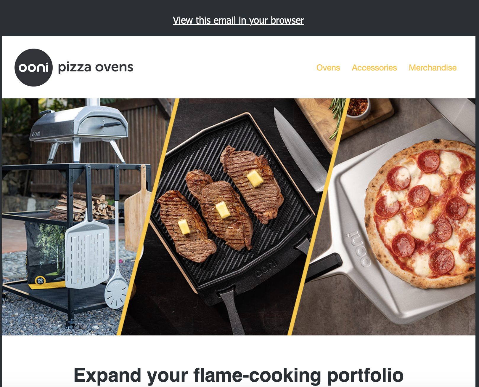 Hornos de Pizza Ooni, diseño de email compatible con la identidad de marca